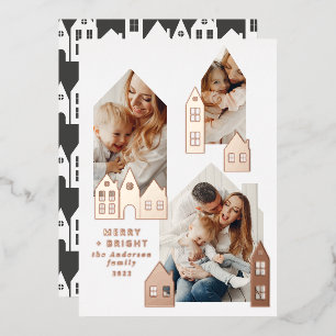 Moderne, minimale Kerstmis Noordse huizen 3 foto Folie Feestdagenkaart