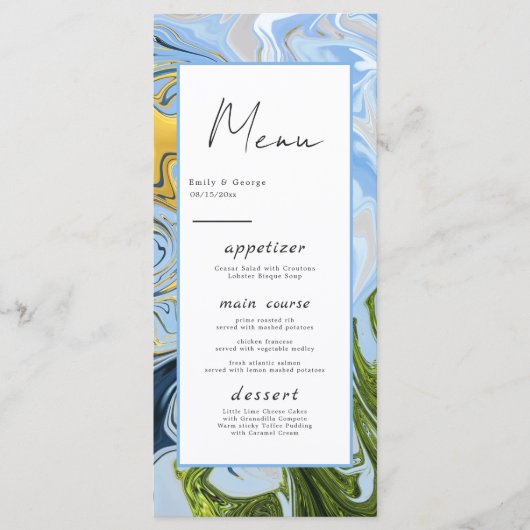 Moderne minimale kleurrijke Abstracte bruiloft Menu (Voorkant)