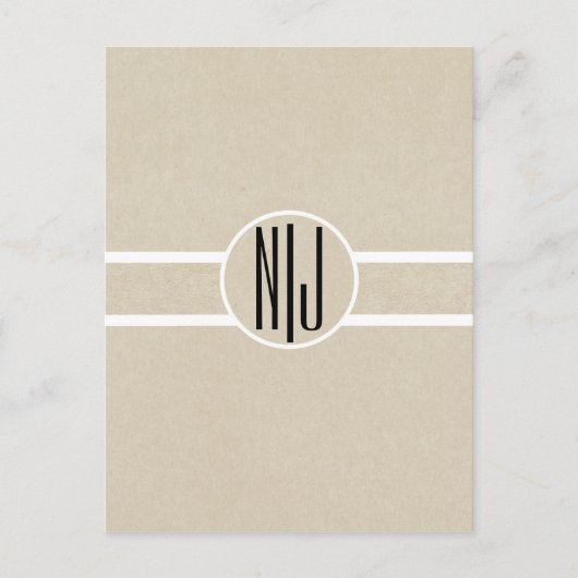 Moderne minimale Kraft rustieke Monogram Save the  Aankondigingskaart (Voorkant)