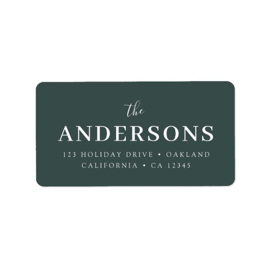 Moderne minimale legant | Donkere bosgroene naam Etiket (Voorkant)