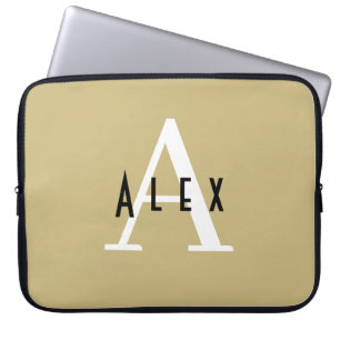 Moderne minimale lichtgroene Initiaal + naamMonogr Laptop Sleeve