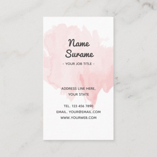 Moderne minimale lichtroze Waterverf Verticaal Visitekaartje (Achterkant)