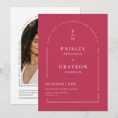 Moderne Minimale Magenta Arch QR Code Trouwfoto Kaart (Voorkant / Achterkant)