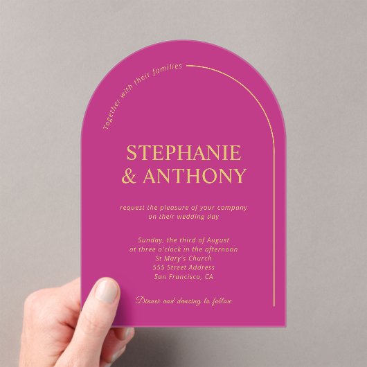 Moderne minimale magenta met wapenweddenschap acryl uitnodigingen (Insitu (Draagbaar))