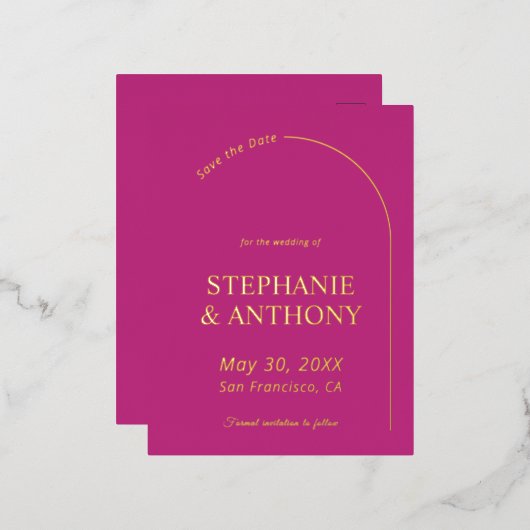 Moderne minimale magenta met wapenweddenschap folie uitnodiging briefkaart (Voorkant / Achterkant)