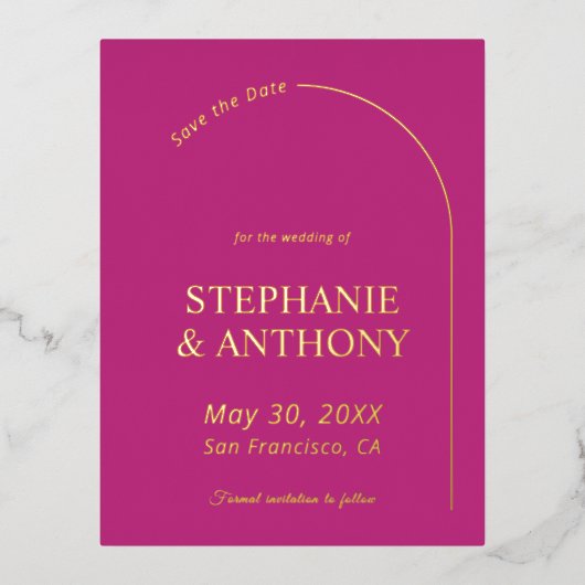 Moderne minimale magenta met wapenweddenschap folie uitnodiging briefkaart (Voorkant)