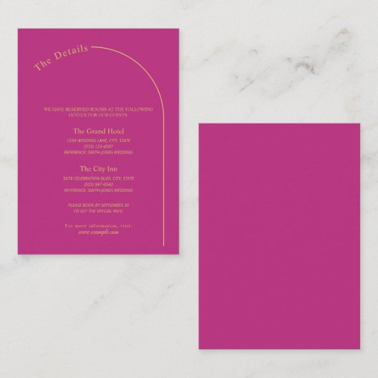 Moderne minimale magenta met wapenweddenschap informatiekaartje (Voorkant / Achterkant)