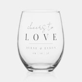 Moderne Minimale Manuscript Cheers to Love Wedding Wijnglas Zonder Voet (Voorkant)