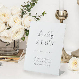 Moderne Minimale Manuscript Wedding Guestbook Reclamebord Met Voetstuk