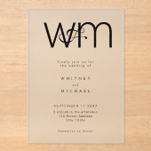 Moderne minimale monogram bruiloft acryl uitnodigingen (Voorkant)