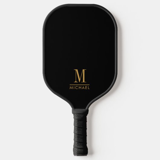 Moderne Minimale Monogram Gouden Naam Aangepast Zw Pickleball Paddle (Voorkant)