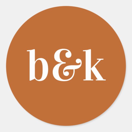 Moderne minimale monogram Initiaal Oranje huwelijk Ronde Sticker (Voorkant)