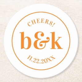 Moderne minimale monogram Initialen Oranje huwelij Ronde Kartonnen Onderzetter