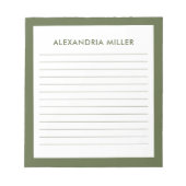 Moderne minimale monogram naam Olive Notitieblok (Voorkant)