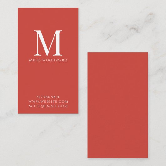Moderne minimale Monogram Rode Verticale Business  Visitekaartje (Voorkant / Achterkant)