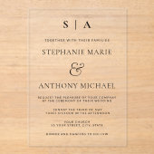 Moderne minimale monogram zwart en witbruiloft acryl uitnodigingen (Voorkant)