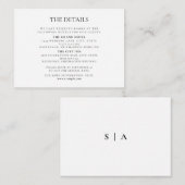 Moderne minimale monogram zwart en witbruiloft informatiekaartje (Voorkant / Achterkant)