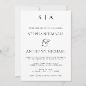 Moderne minimale monogram zwart en witbruiloft kaart (Voorkant)