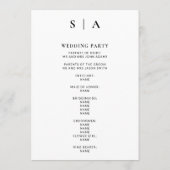 Moderne minimale monogram zwart en witbruiloft programma (Achterkant)