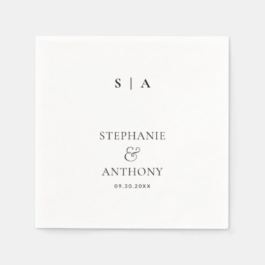 Moderne minimale monogram zwart en witbruiloft servet (Voorkant)