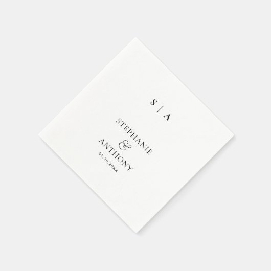 Moderne minimale monogram zwart en witbruiloft servet (Hoek)