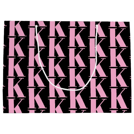 Moderne minimale monogram zwart-wit en roze groot cadeauzakje (Achterkant)