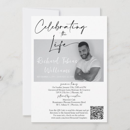Moderne minimale monument QR Code Funeral Kaart (Voorkant)