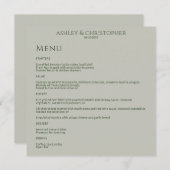 Moderne minimale Mos & Sage Groene Bruiloft Recept Menu (Voorkant / Achterkant)