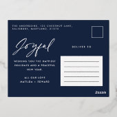 Moderne, minimale multi-foto kerstblauw met script folie feestdagen briefkaart (Achterkant)