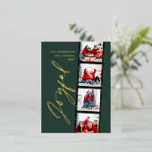 Moderne, minimale multi-foto kerstgroen script folie feestdagen briefkaart (Staand Voorkant)