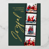 Moderne, minimale multi-foto kerstgroen script folie feestdagen briefkaart (Voorkant)