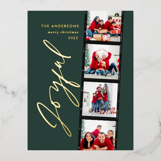 Moderne, minimale multi-foto kerstgroen script folie feestdagen briefkaart (Voorkant)