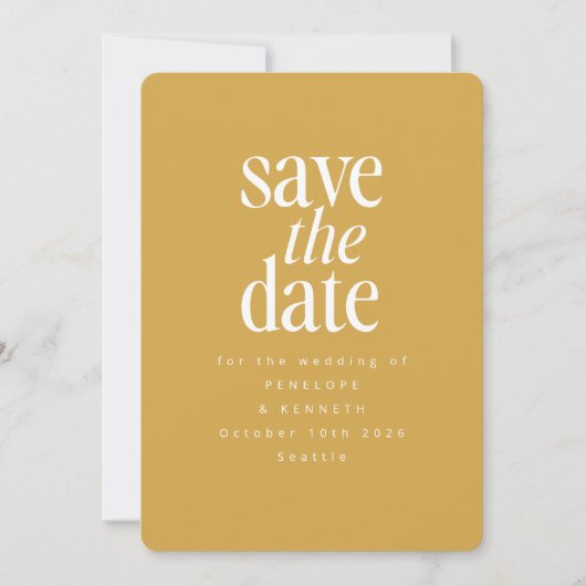 Moderne, minimale Mustard Yellow Simple Elegant Save The Date (Voorkant)