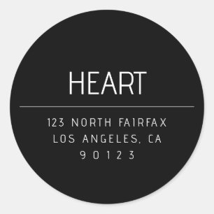 Moderne minimale naam & adres   Zwart-wit Ronde Sticker