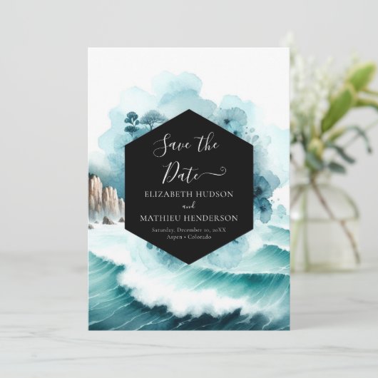 Moderne minimale nautische bruiloft save the date (Staand voorkant)