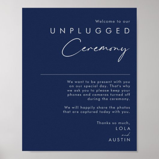 Moderne minimale Navy Blue Silver Unplugged Ceremo Poster (Voorkant)
