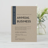 MODERNE MINIMALE NAVY WITTE KRAFT CONFERENCE EVENE KAART (Staand voorkant)