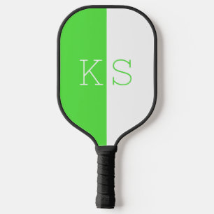 Moderne minimale neon groen & wit monogram pickleball paddle
