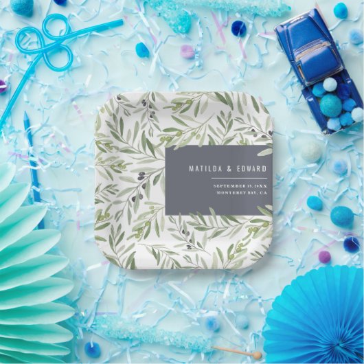 Moderne minimale olijftak botanische bruiloft papieren bordje (Feest)