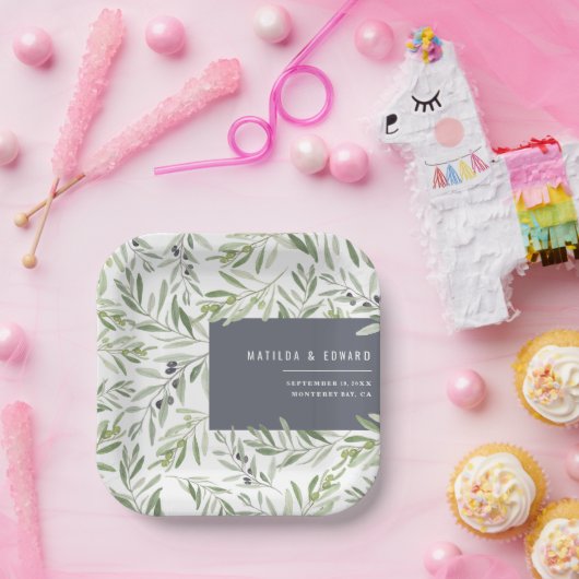 Moderne minimale olijftak botanische bruiloft papieren bordje (Feest)