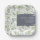 Moderne minimale olijftak botanische bruiloft papieren bordje (Voorkant)