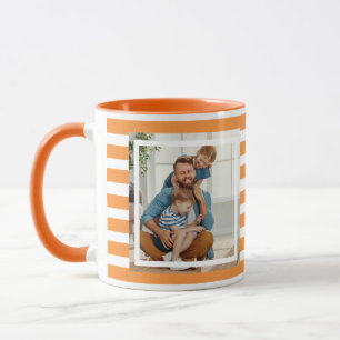 Moderne minimale oranje & witte strepen 2 foto mok