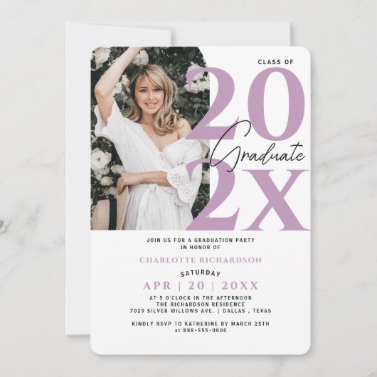 Moderne minimale Paarse Afstuderen fotouitnodiging Kaart (Voorkant)