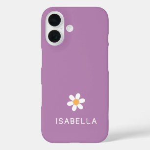 Moderne Minimale Paarse Madeliefjes Naam Meisje iPhone 16 Hoesje