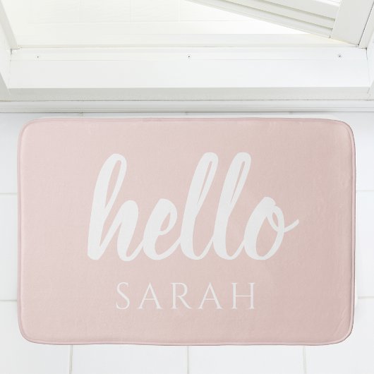 Moderne, minimale Pastel Roze Hallo en u noemt Badmat