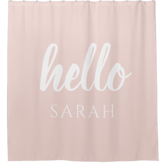 Moderne, minimale Pastel Roze Hallo en u noemt Douchegordijn (Voorkant)