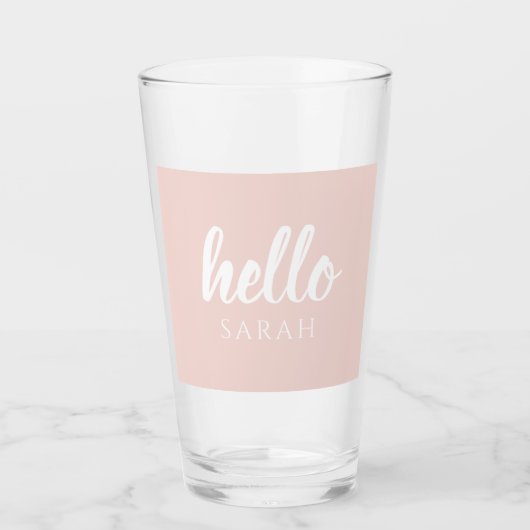 Moderne, minimale Pastel Roze Hallo en u noemt Glas (Voorkant)