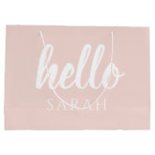 Moderne, minimale Pastel Roze Hallo en u noemt Groot Cadeauzakje (Achterkant)