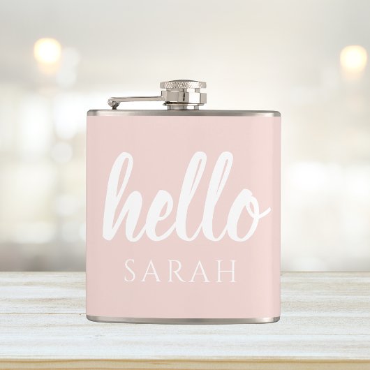 Moderne, minimale Pastel Roze Hallo en u noemt Heupfles