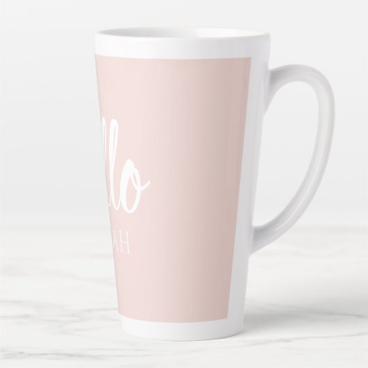 Moderne, minimale Pastel Roze Hallo en u noemt Latte Mok (Rechts)